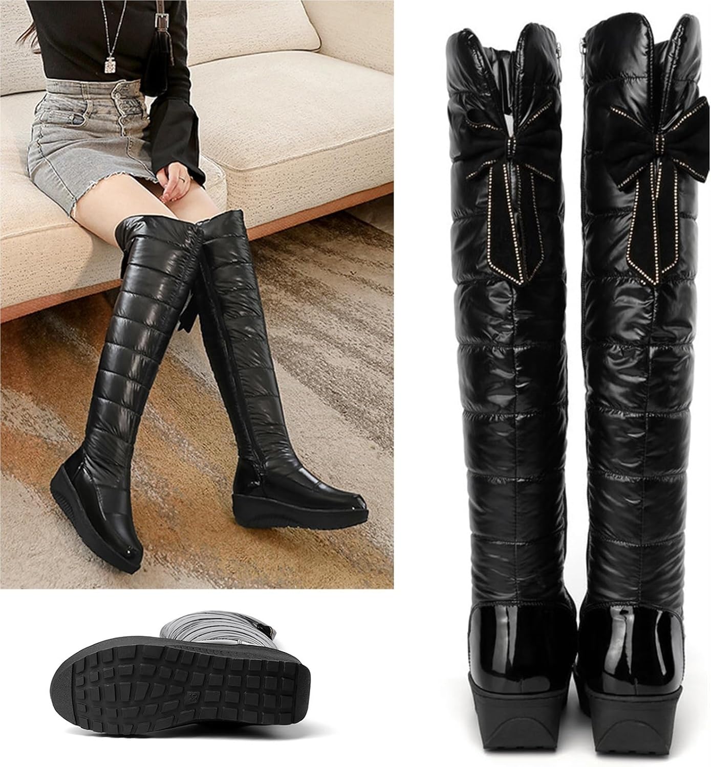 Over the Knee Black Waterproof Snow Boots for Women