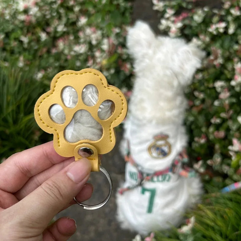 Memorial Leather Pet Hair Storage Bag Cat Paw Keychain