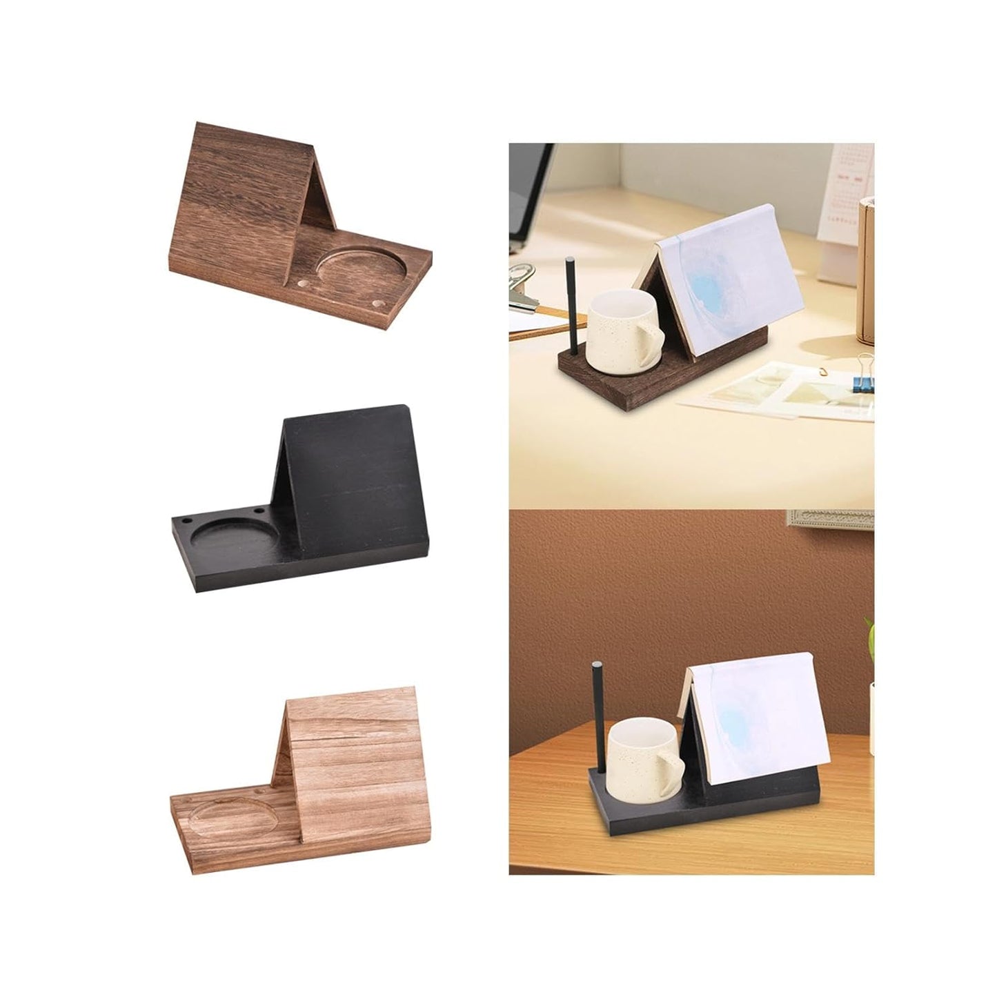 Book Holder with Drink Holder Wood Book Rest Bookcase for Living Room Office Brown