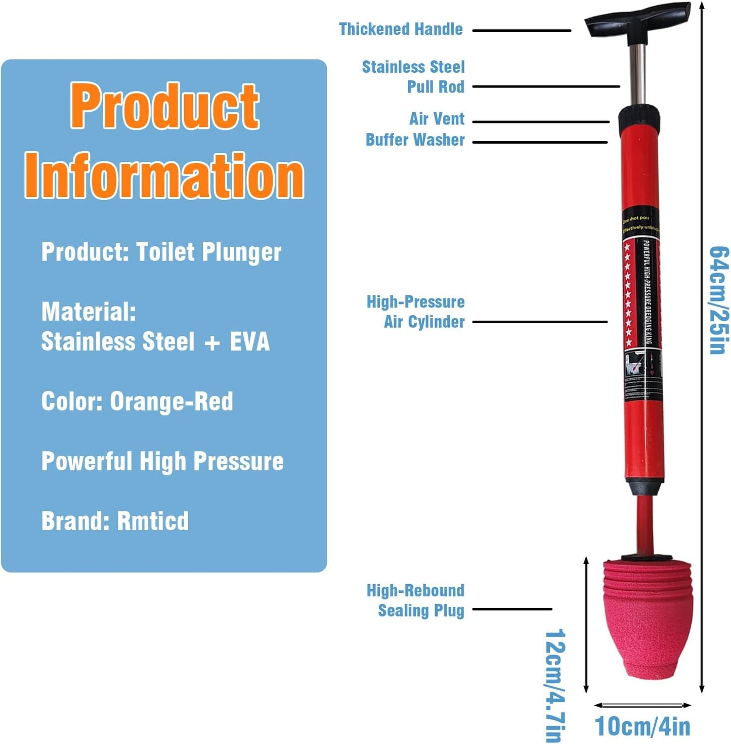 High-Pressure Plungers for Bathroom, Toilet Brush and Plunger Set