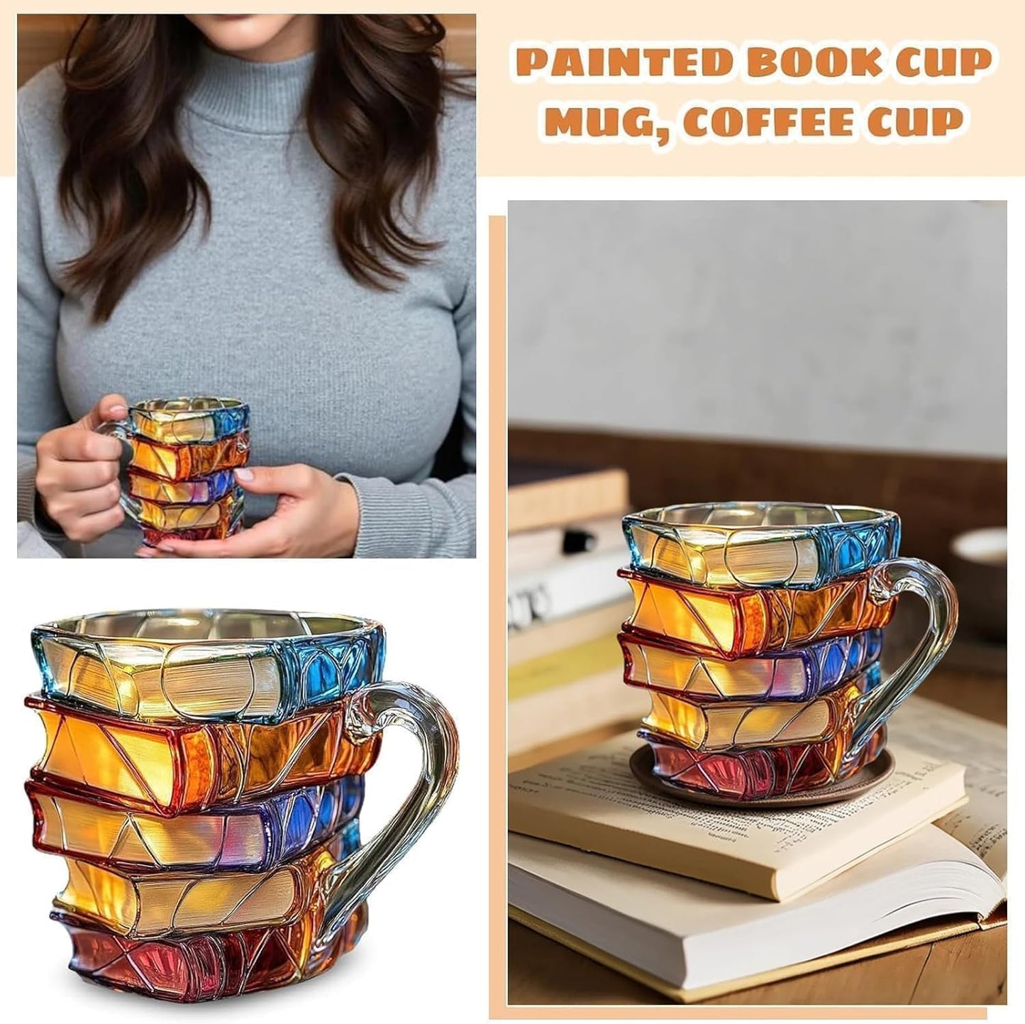 Unique Stacked Books Coffee Mug