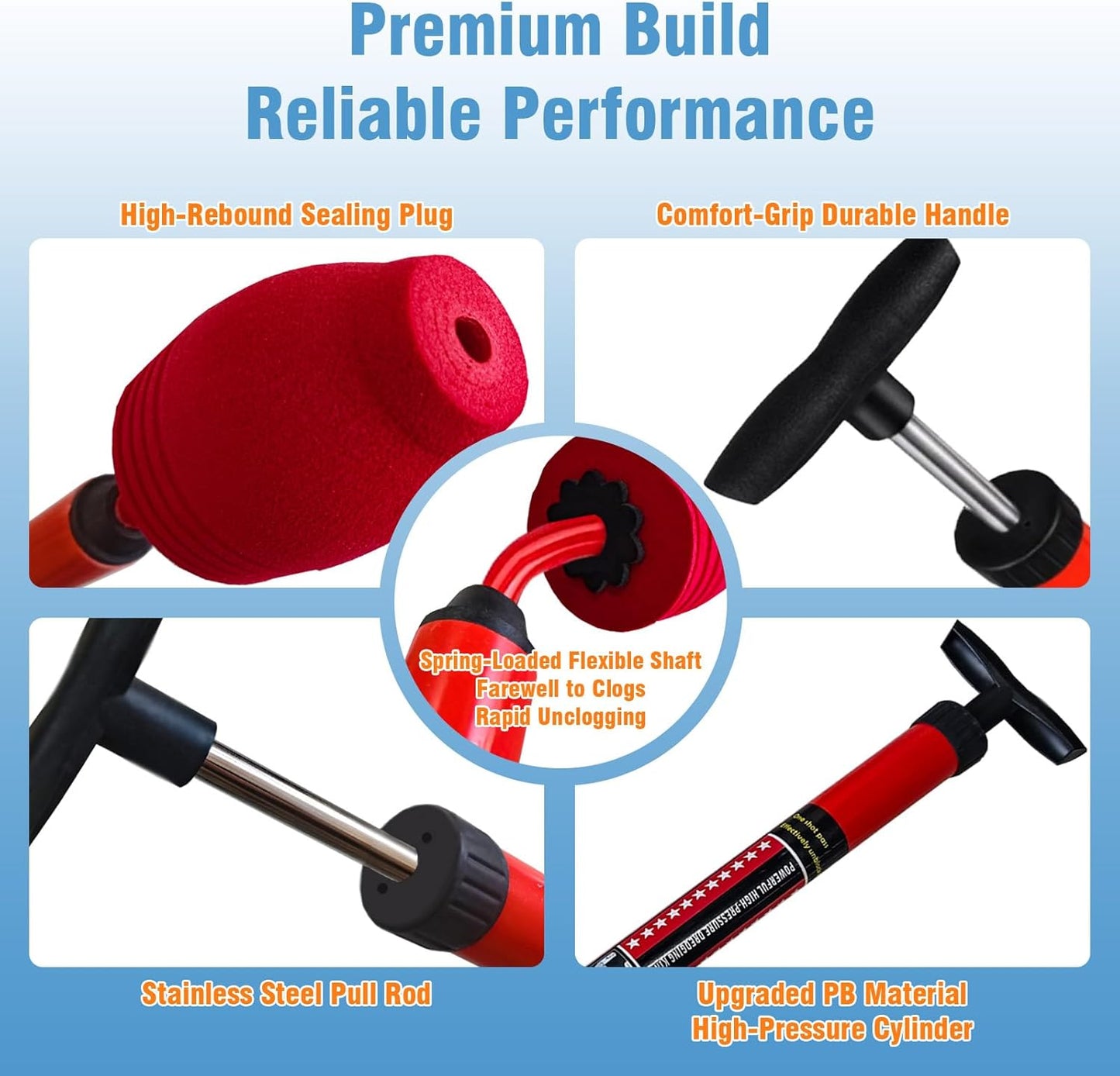 High-Pressure Plungers for Bathroom, Toilet Brush and Plunger Set