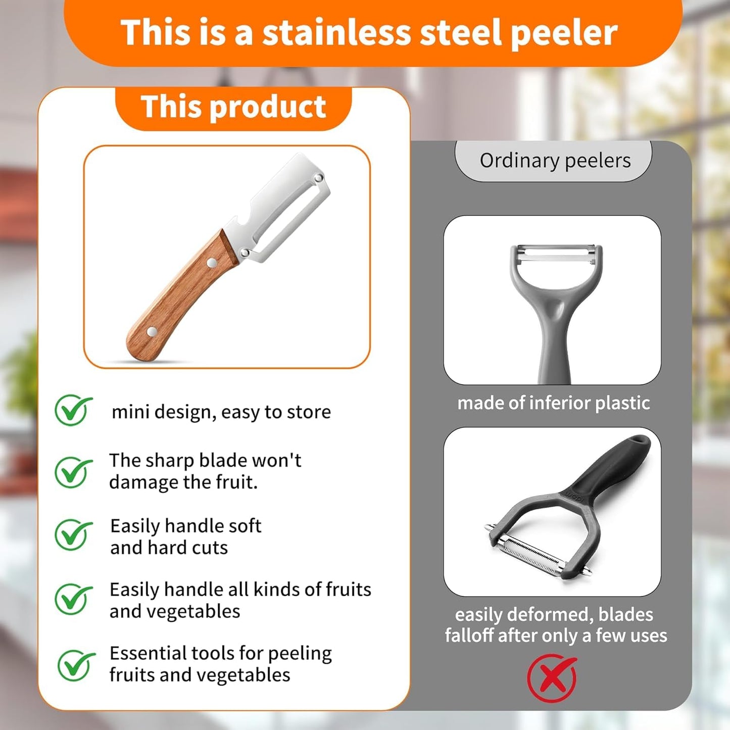 2-in-1 Stainless Steel Blade Kitchen Peeler with Bottle Opener Handle