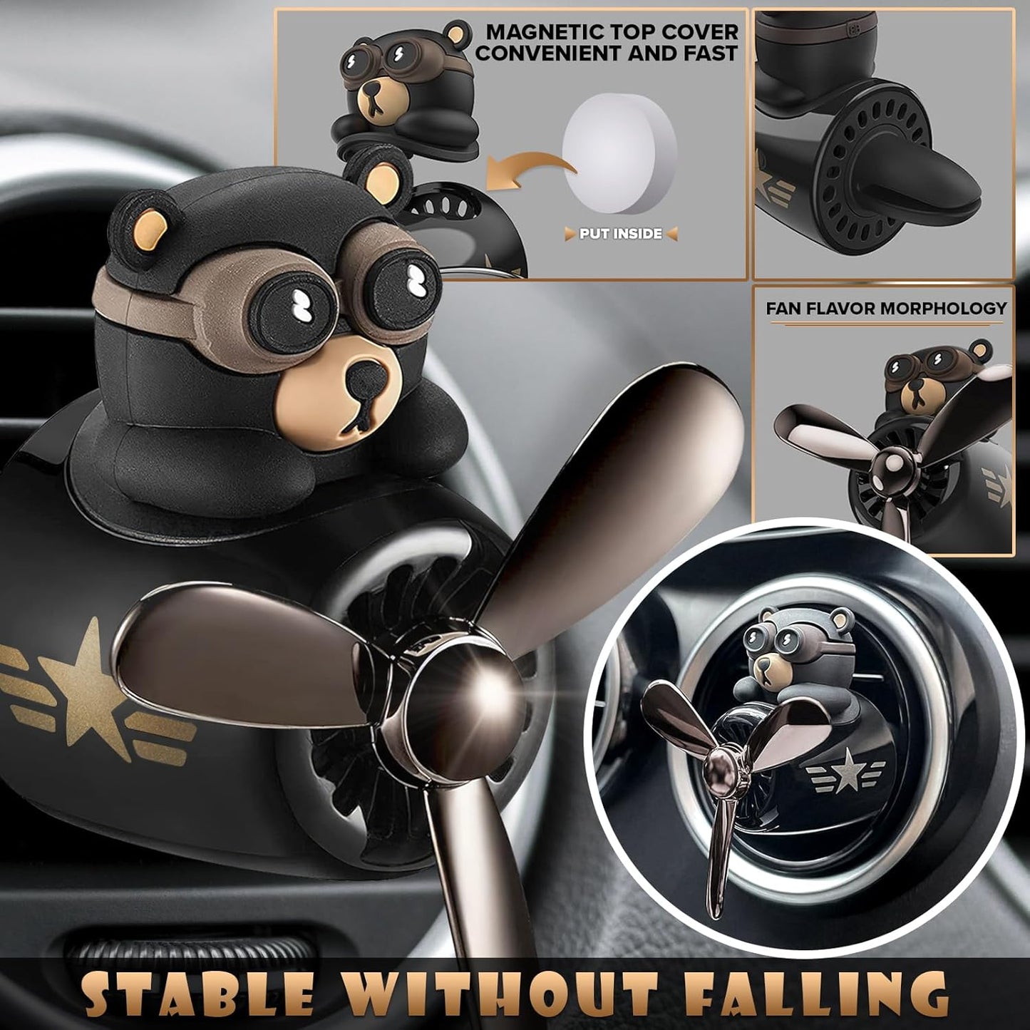 Onsinic Cartoon Bear Pilot Car Air Freshener Automotive Air Outlet Fan Freshener