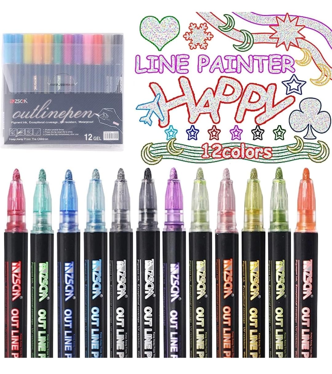 12 Colors Outline Marker Pens