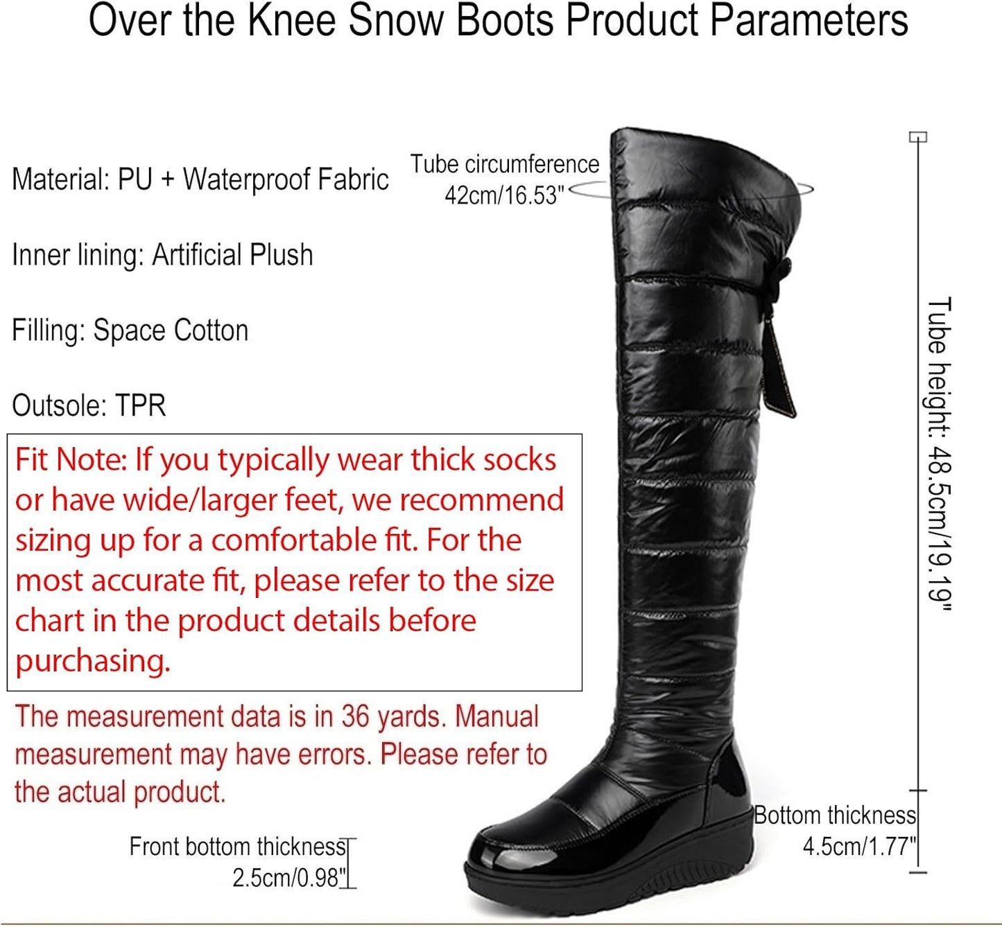 Over the Knee Black Waterproof  Snow Boots for Women
