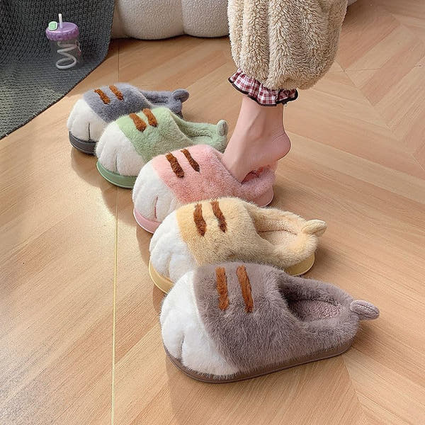 Cute Cat Paw Fluffy House Slippers