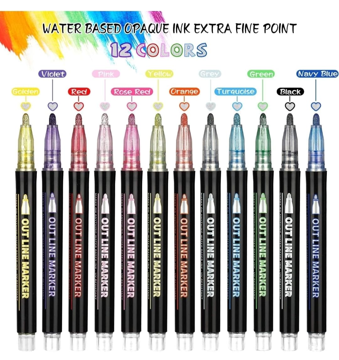 12 Colors Outline Marker Pens