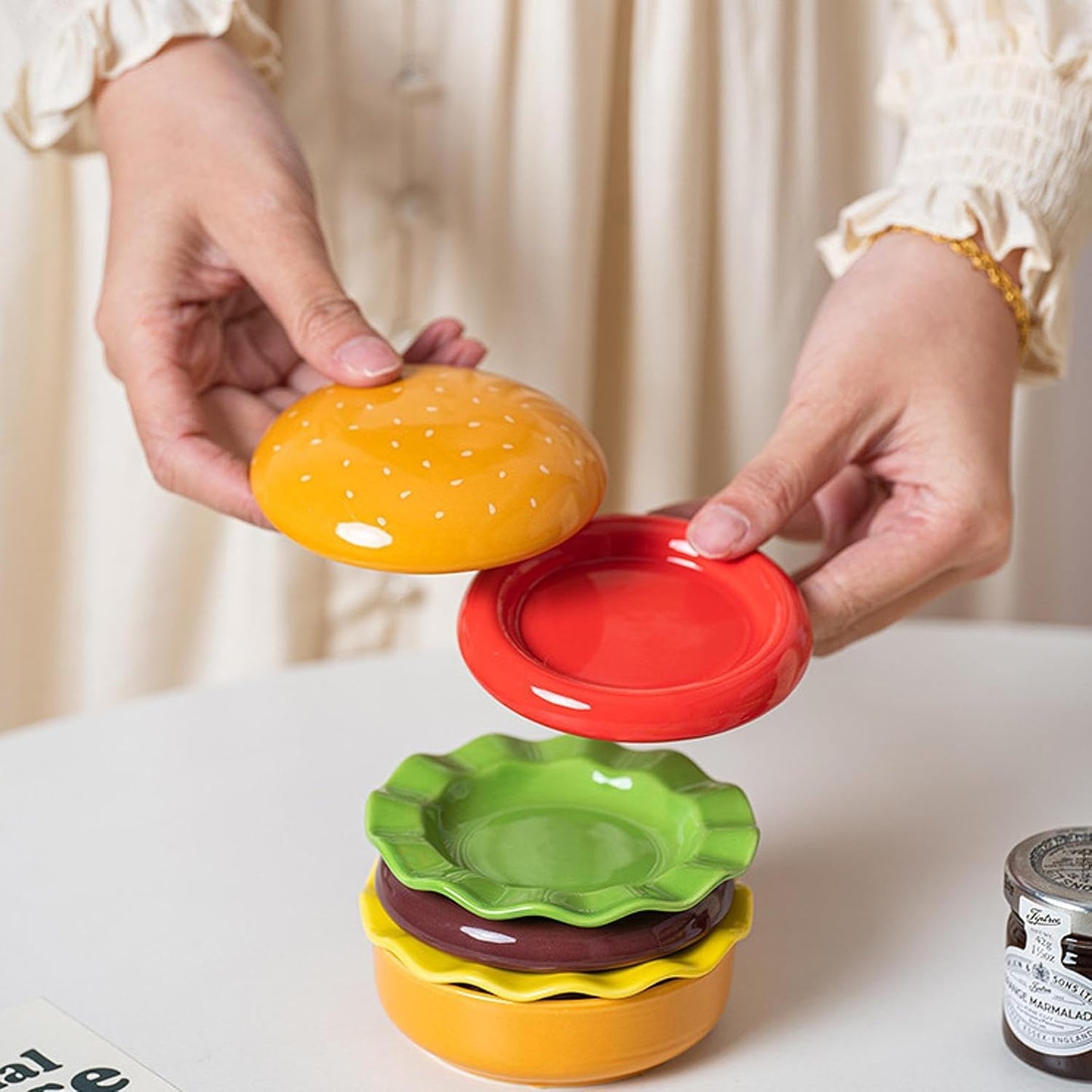 Ceramic Dinnerware Set Gift Stackable Burger Plate Bowl Set