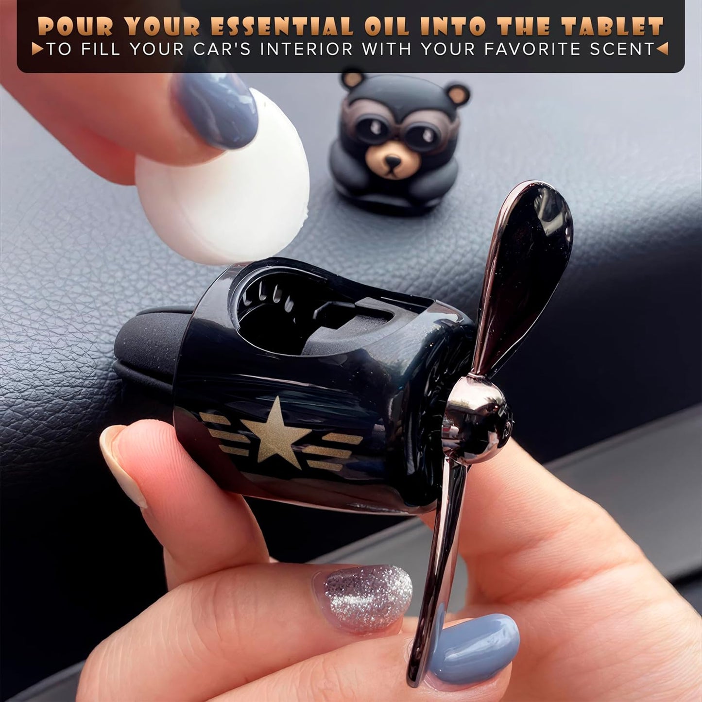 Onsinic Cartoon Bear Pilot Car Air Freshener Automotive Air Outlet Fan Freshener