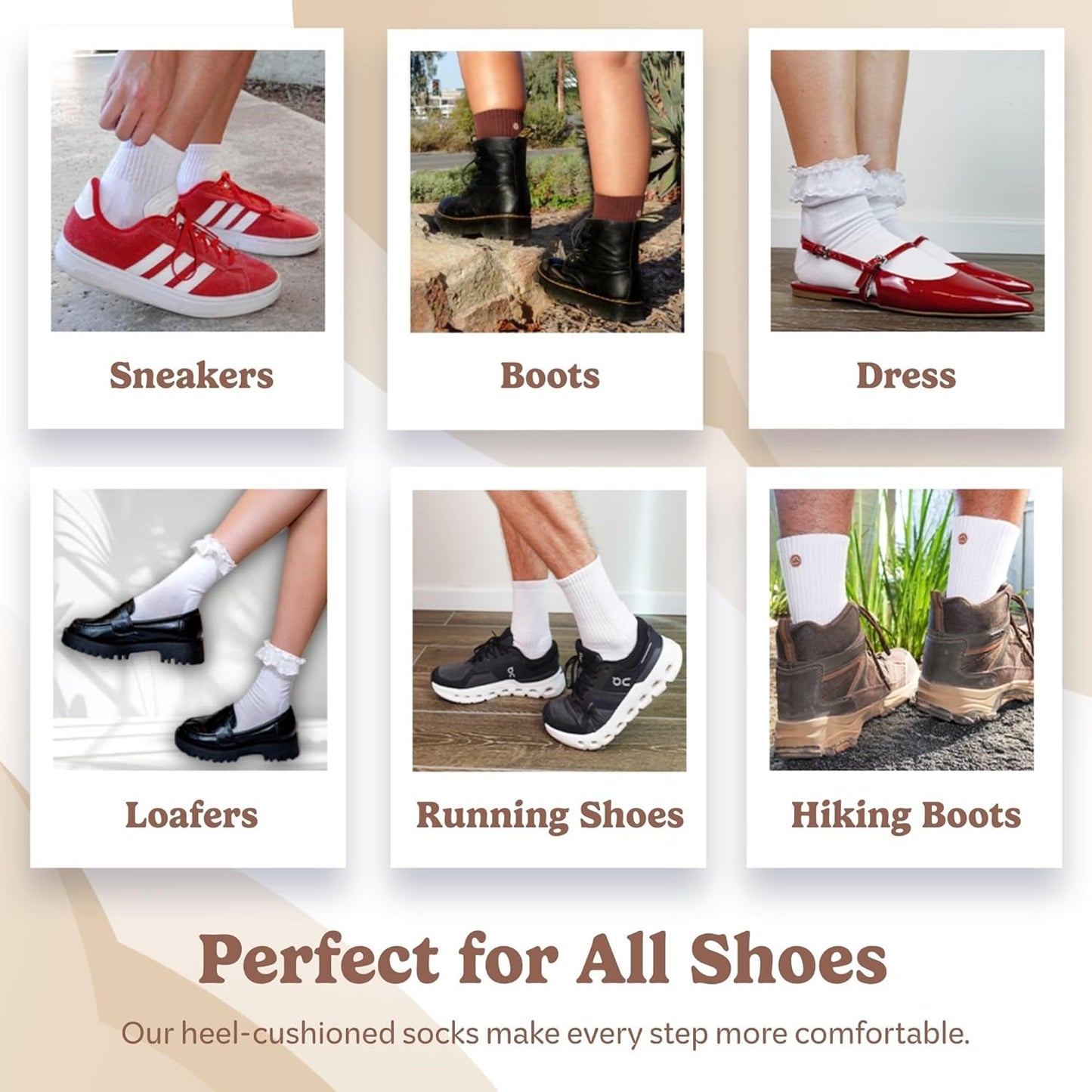 Anti-Blister Cushion Heel Padded Crew Socks