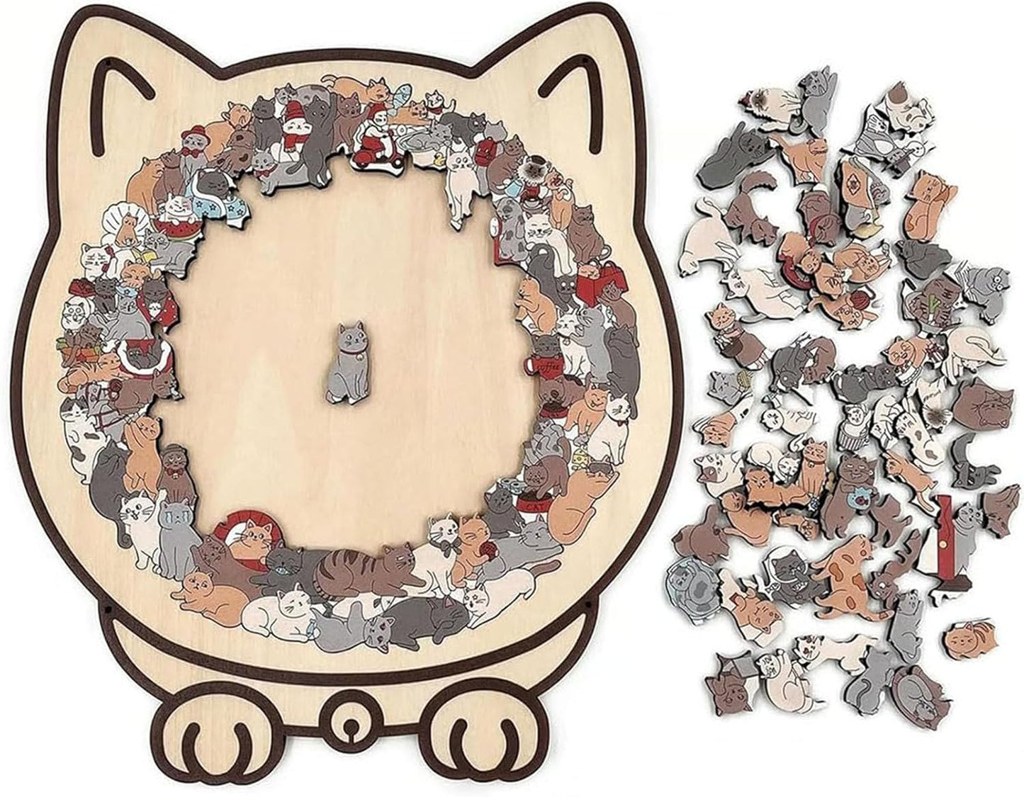 135-Piece -Colored Cat Shaped Wooden Jigsaw Puzzle