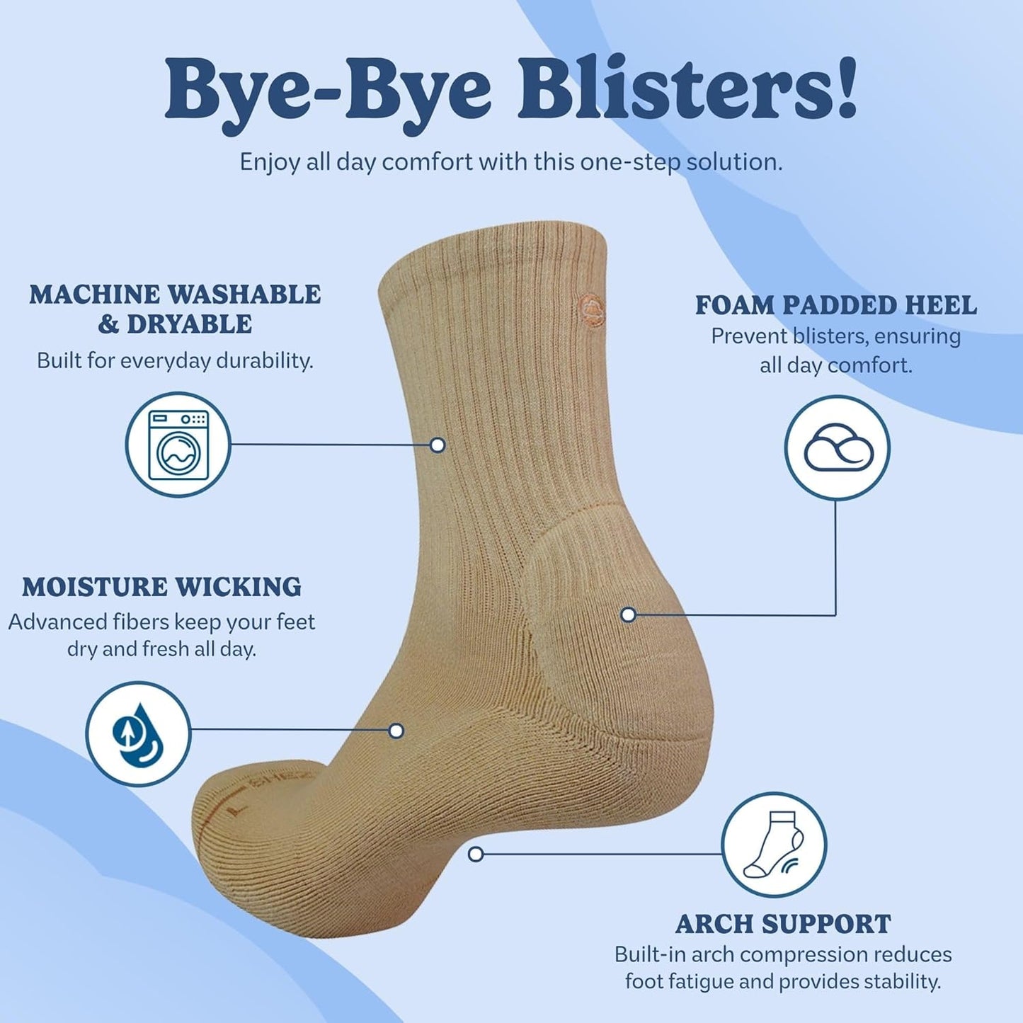 Anti-Blister Cushion Heel Padded Crew Socks