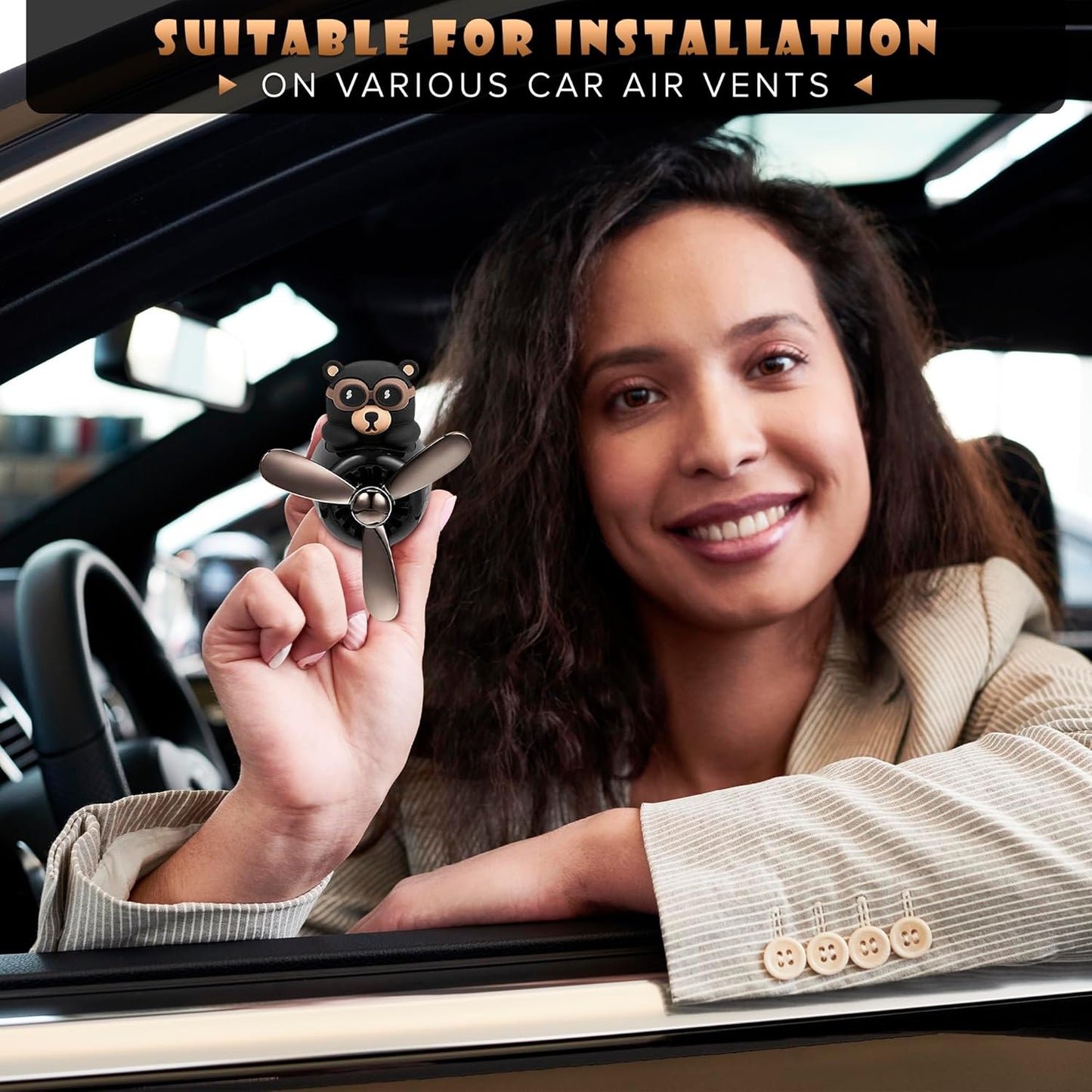 Onsinic Cartoon Bear Pilot Car Air Freshener Automotive Air Outlet Fan Freshener