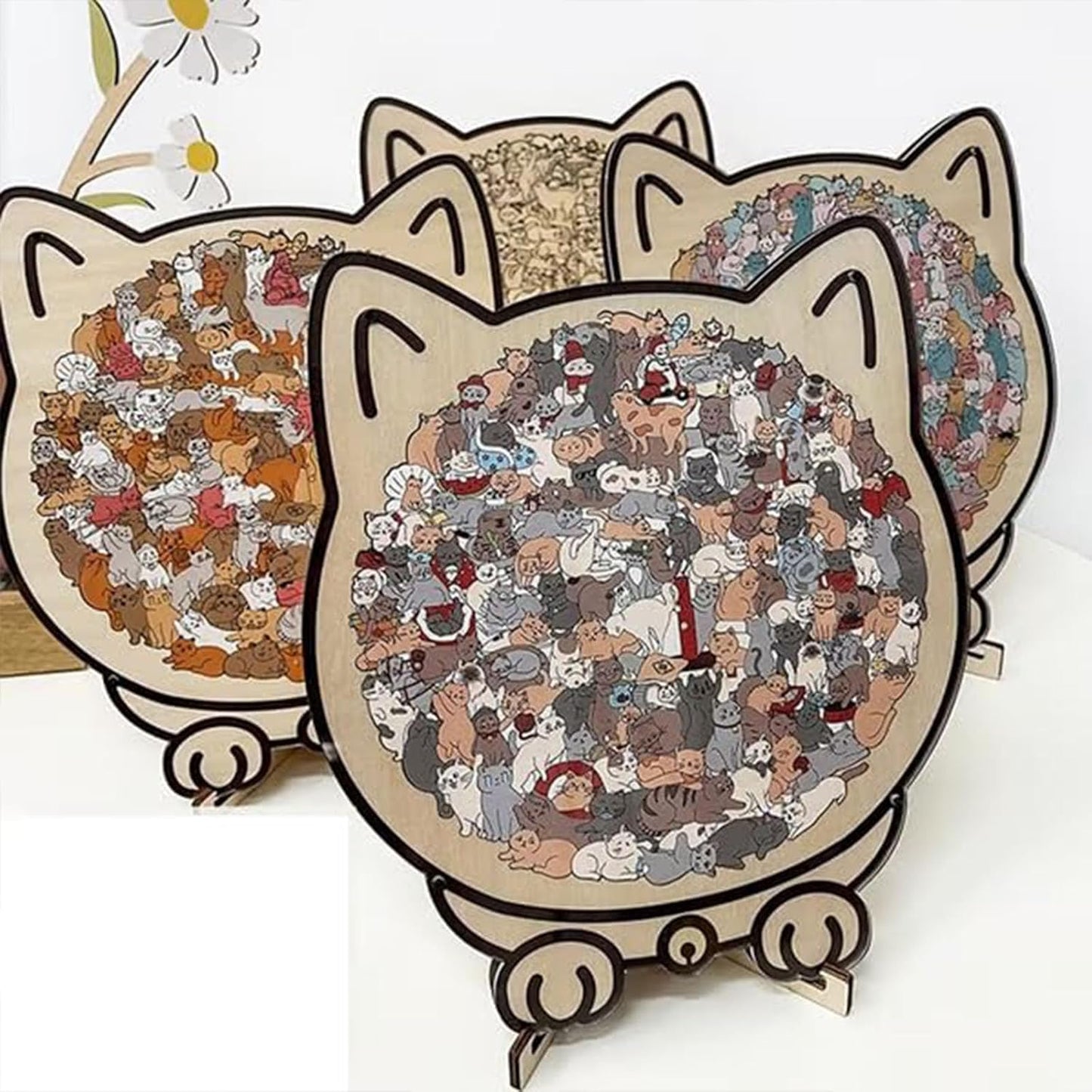 135-Piece -Colored Cat Shaped Wooden Jigsaw Puzzle