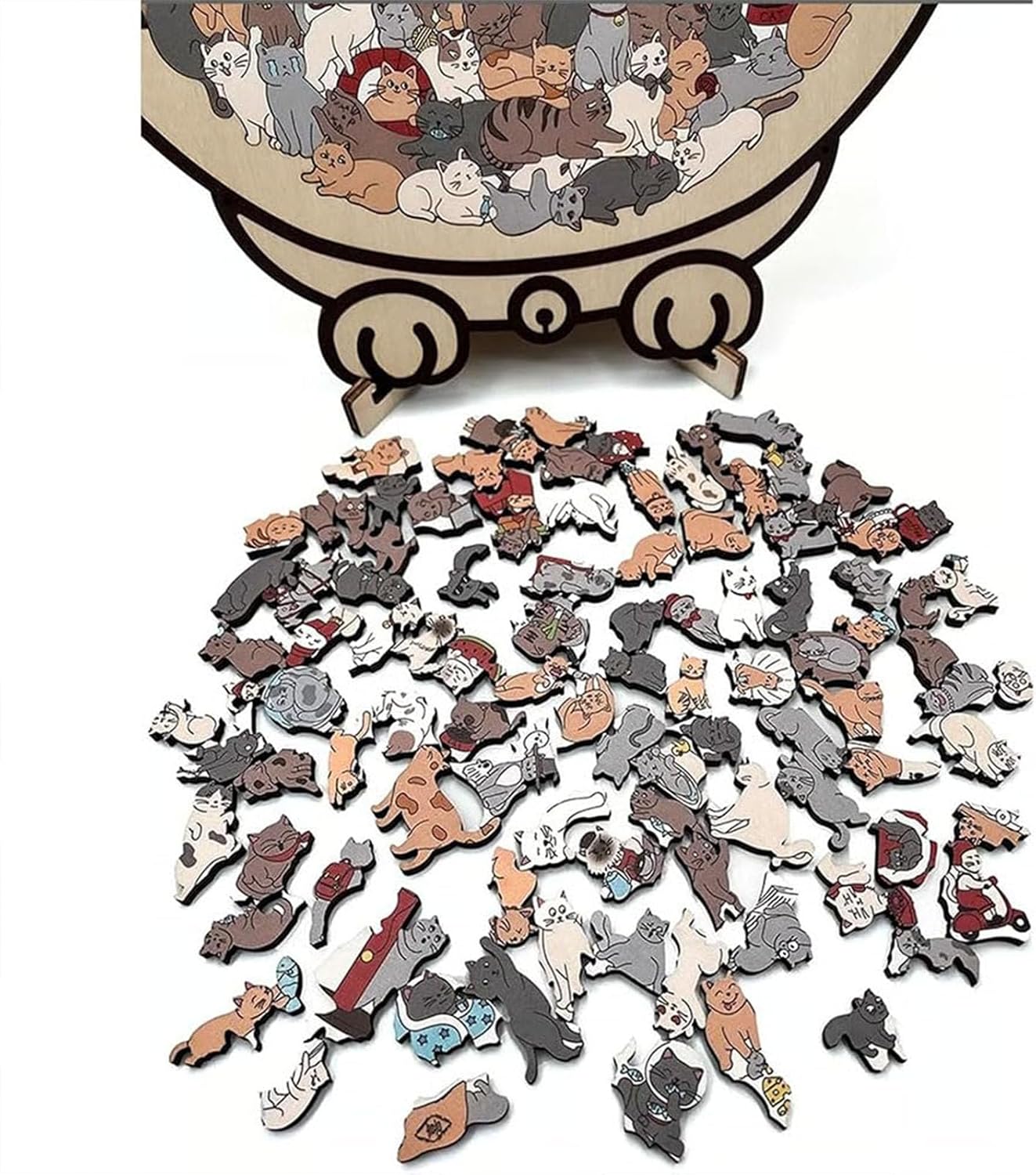 135-Piece -Colored Cat Shaped Wooden Jigsaw Puzzle