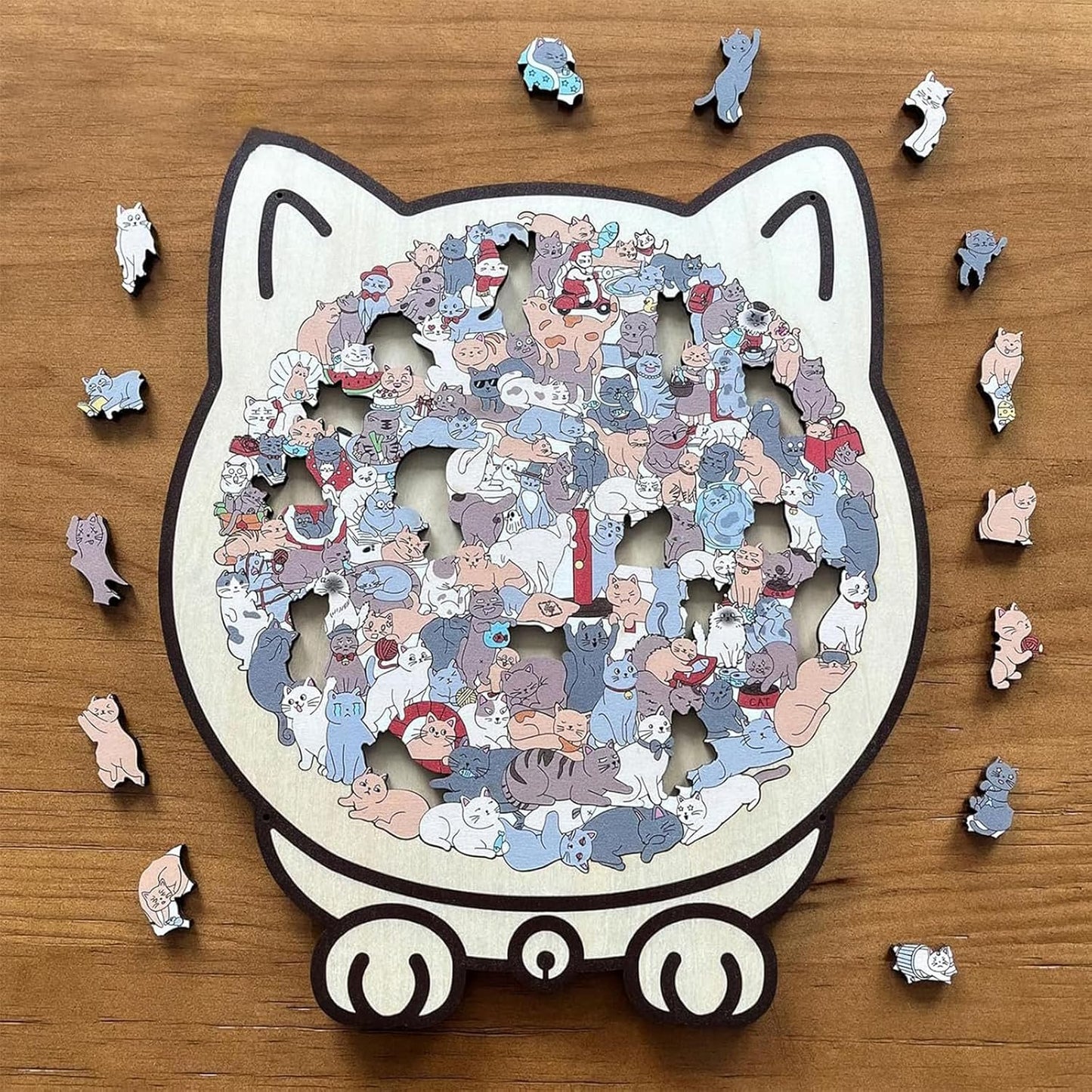 135-Piece -Colored Cat Shaped Wooden Jigsaw Puzzle