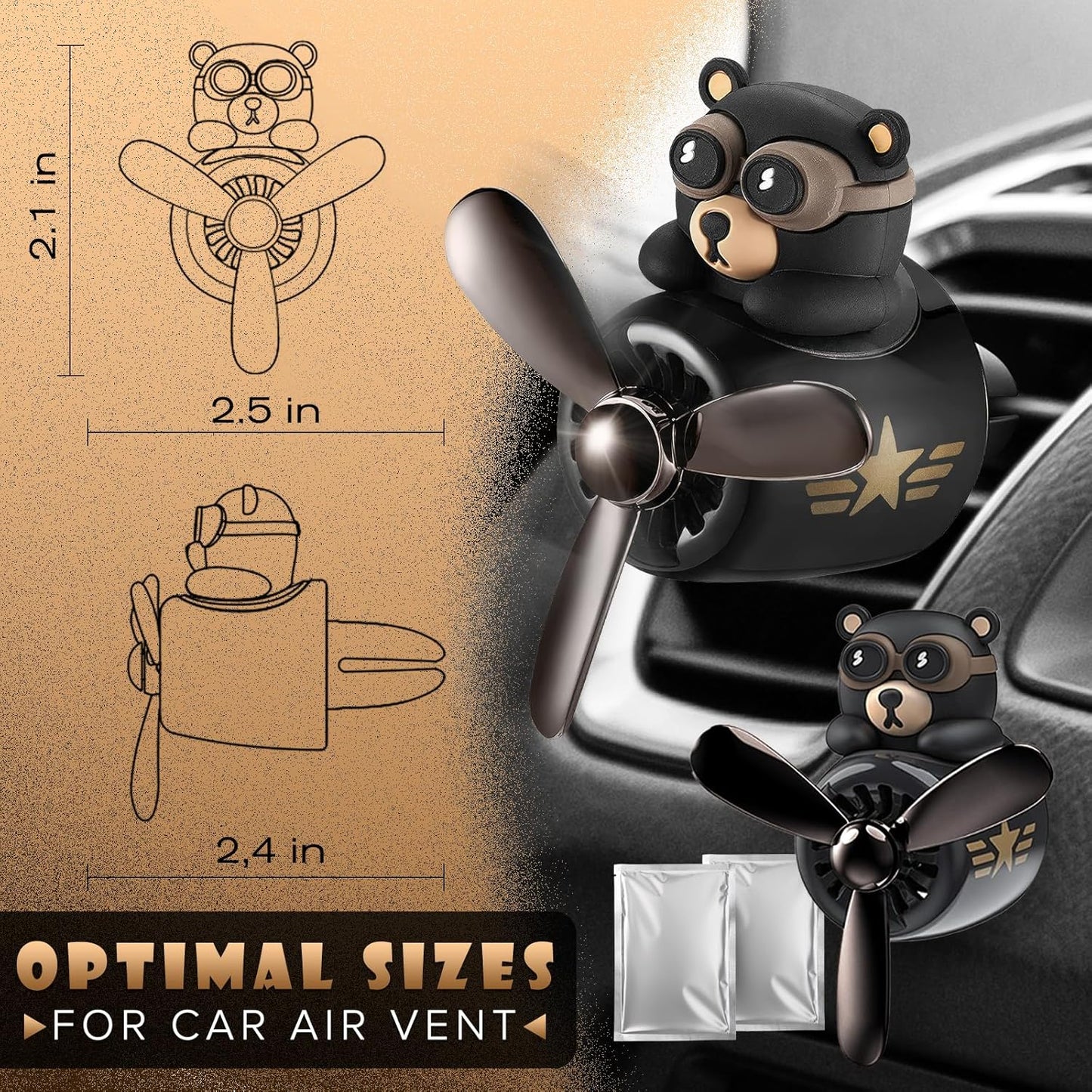 Onsinic Cartoon Bear Pilot Car Air Freshener Automotive Air Outlet Fan Freshener