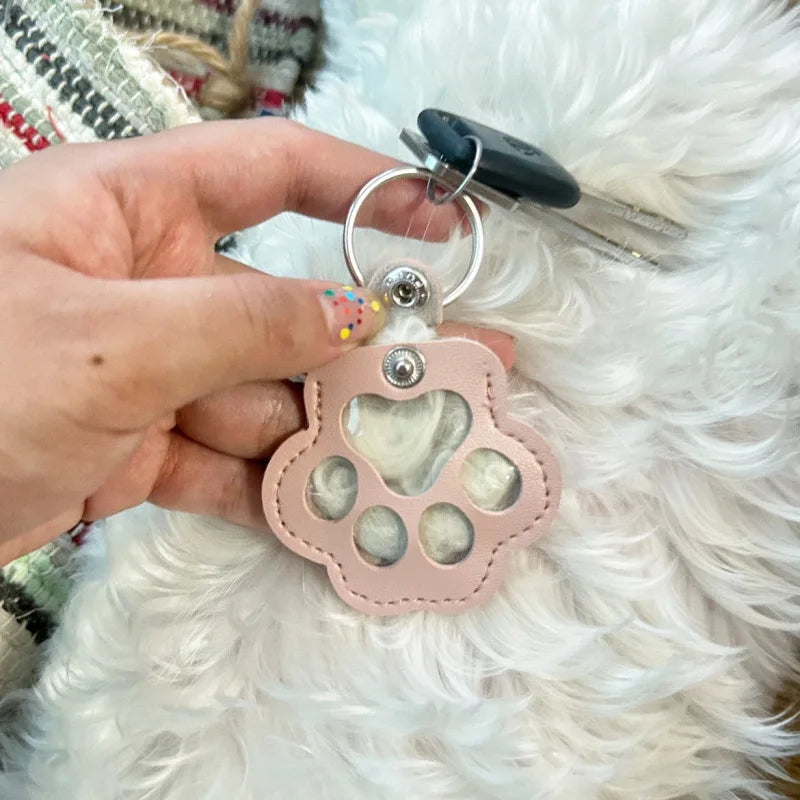 Memorial Leather Pet Hair Storage Bag Cat Paw Keychain