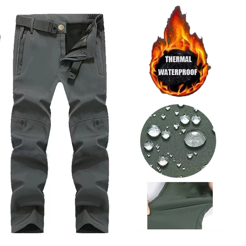 Men Winter Autumn Fleece Waterproof Cargo Pants