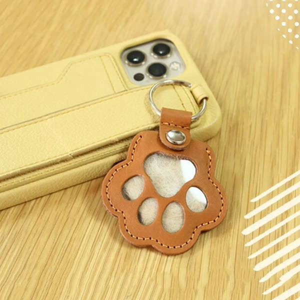 Memorial Leather Pet Hair Storage Bag Cat Paw Keychain