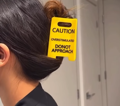 Caution Overstimulated Yellow Sign Hair Claw Clip