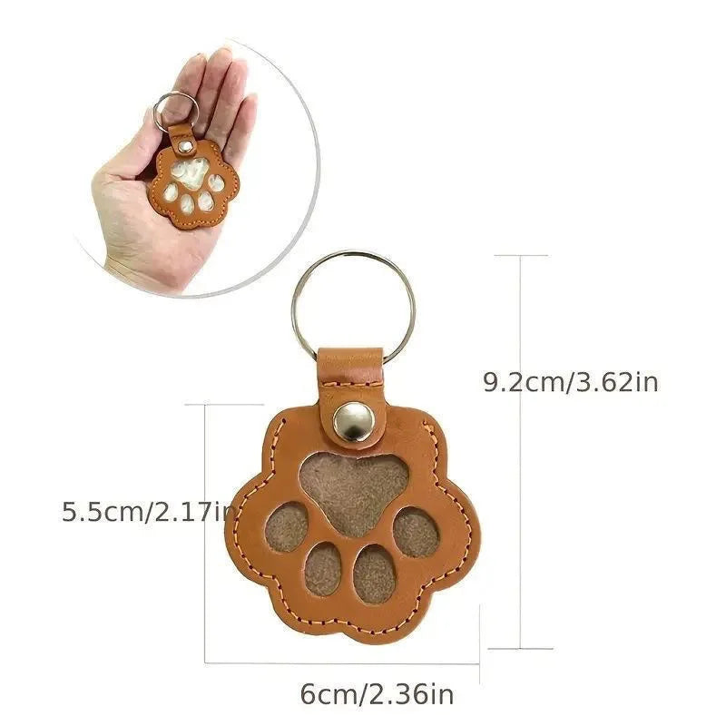 Memorial Leather Pet Hair Storage Bag Cat Paw Keychain