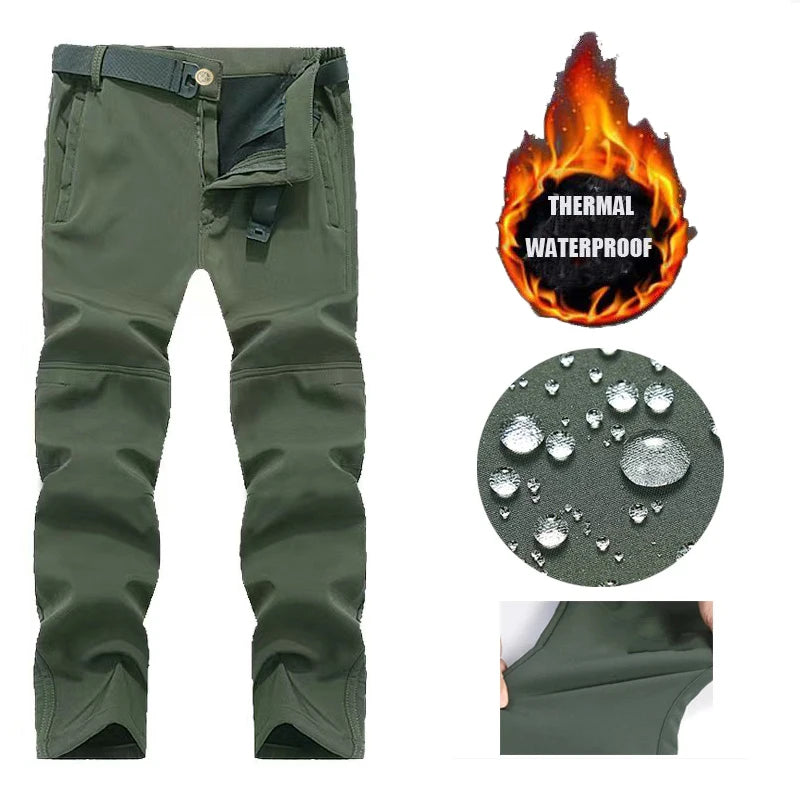 Men Winter Autumn Fleece Waterproof Cargo Pants